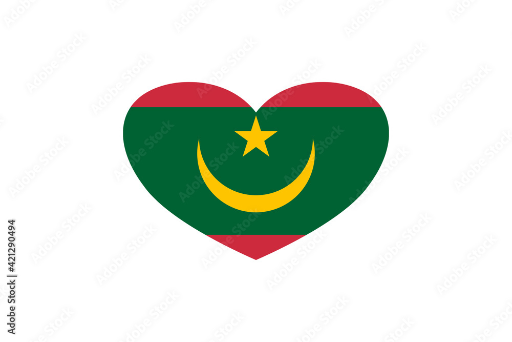 Mauritania flag in the heart shape. Isolated on a white background. Mauritania flag in the heart shape. Isolated on a white background.