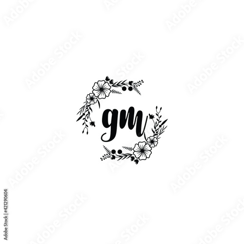 GM initial letters Wedding monogram logos, hand drawn modern minimalistic and frame floral templates