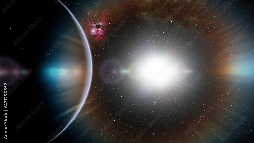 Fototapeta premium Planets and galaxy, science fiction wallpaper. Beauty of deep space. Billions of galaxy in the universe Cosmic art background 3d render