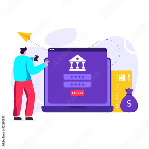 
Online banking flat design editable illustration 

