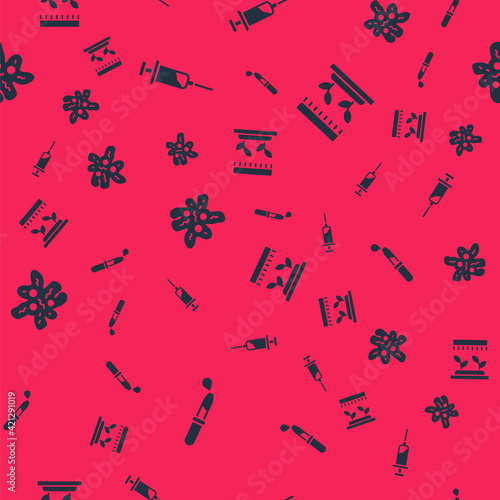 Set Pipette  Syringe  Cell and Automatic irrigation sprinklers on seamless pattern. Vector