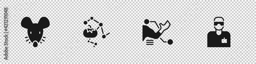 Set Experimental mouse, Genetically modified food, Prosthesis hand and Laboratory assistant icon. Vector