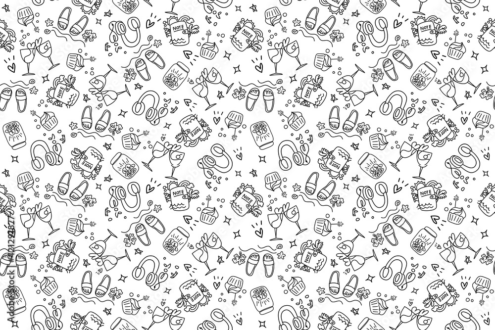 cute doodle seamless pattern of sea sand beach and summer time 