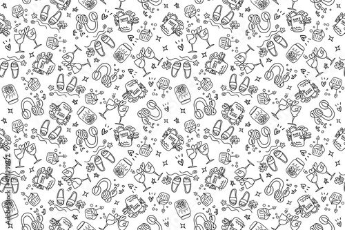 cute doodle seamless pattern of sea sand beach and summer time 