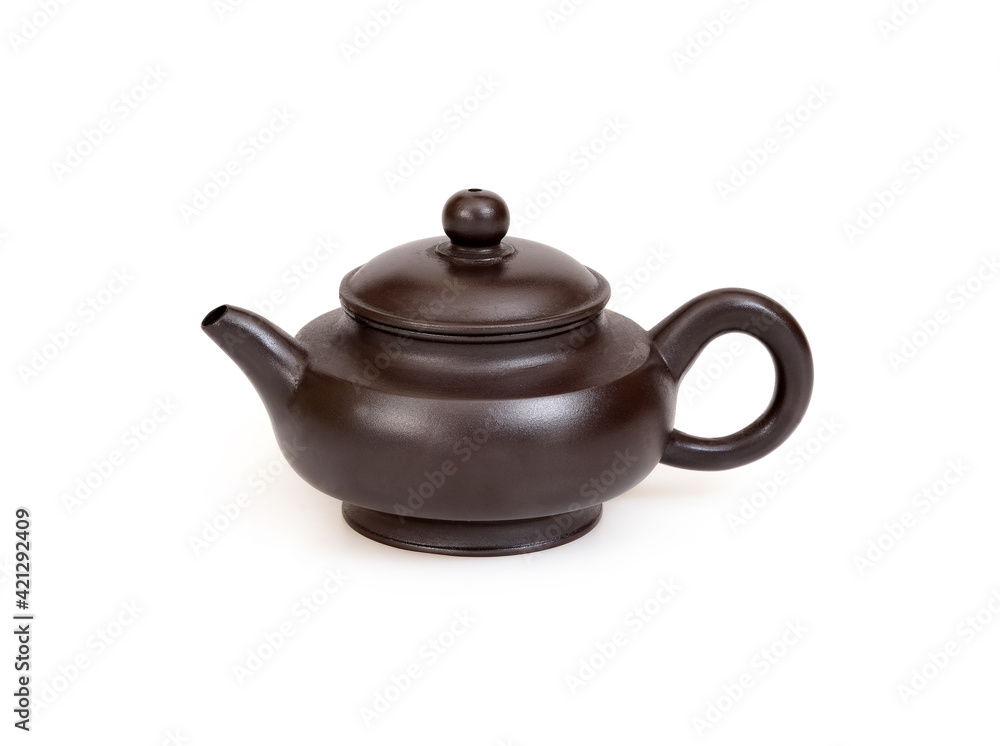 Porcelain brown teapot in Chinese style isolated on a white background