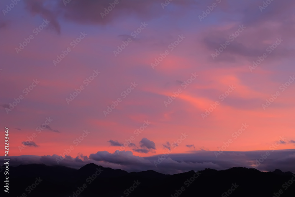 Silhouette of mountains and sunset in dream Silhouette of mountains and sunset in dream