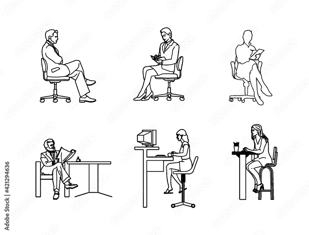 Set of people. People are sitting and working. Set of people. People are sitting and working.