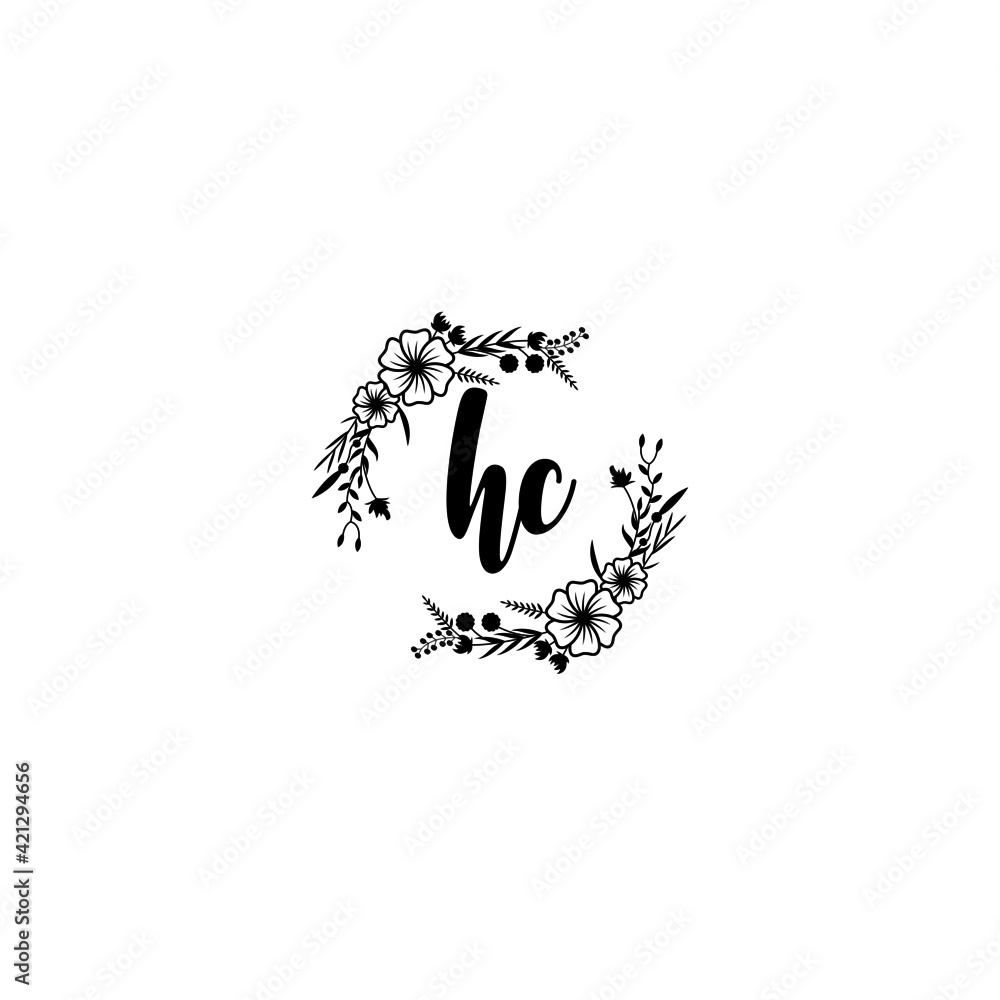 HC initial letters Wedding monogram logos, hand drawn modern minimalistic and frame floral templates