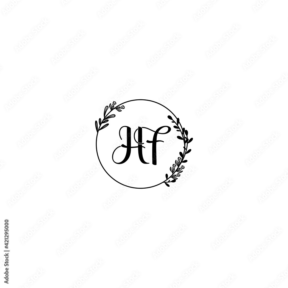 HF initial letters Wedding monogram logos, hand drawn modern minimalistic and frame floral templates