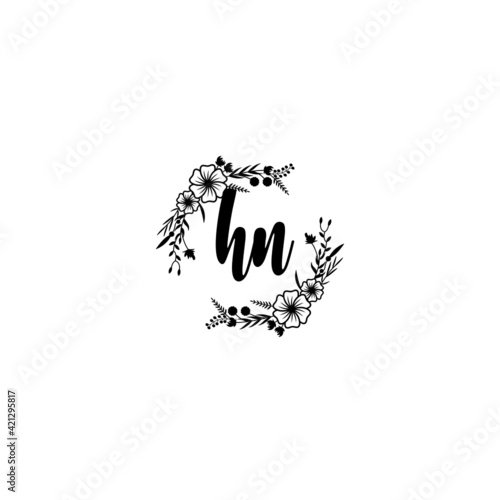 HN initial letters Wedding monogram logos, hand drawn modern minimalistic and frame floral templates