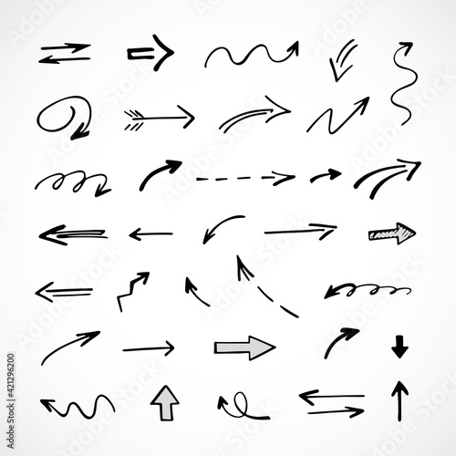 Vector set of hand-drawn arrows, elements for presentation