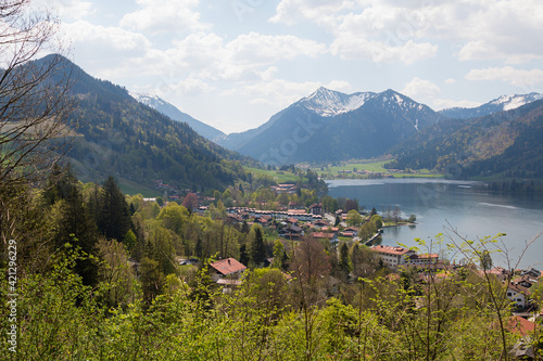 spa town Schliersee spring landscape  view from Haiderdenkmal lookout point