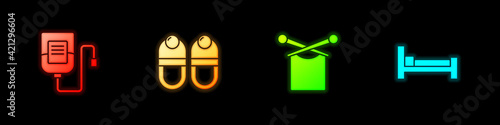 Set IV bag, Slippers, Knitting and Bed icon. Vector