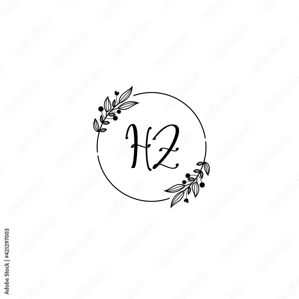 HZ initial letters Wedding monogram logos, hand drawn modern minimalistic and frame floral templates