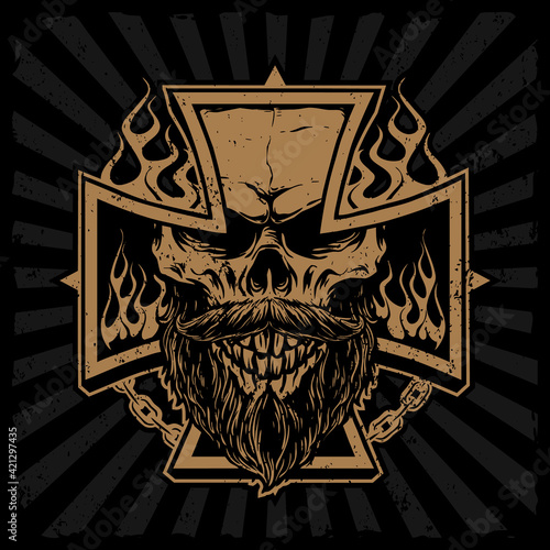 bearded skull with flames vector illustration