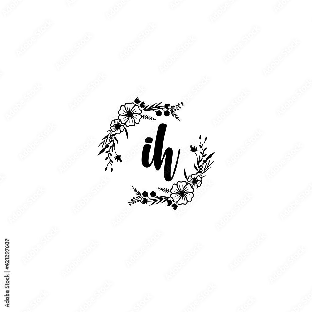 IH initial letters Wedding monogram logos, hand drawn modern minimalistic and frame floral templates