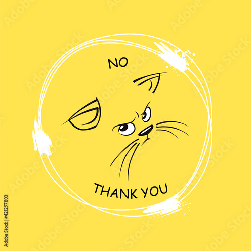 Cats displeased drawing face no thanks. Yellow angry expression muzzle sticker and expression distrustful grumpy vector kitty.