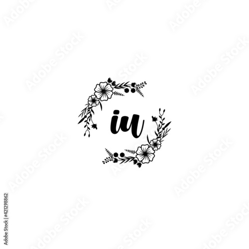 IU initial letters Wedding monogram logos, hand drawn modern minimalistic and frame floral templates