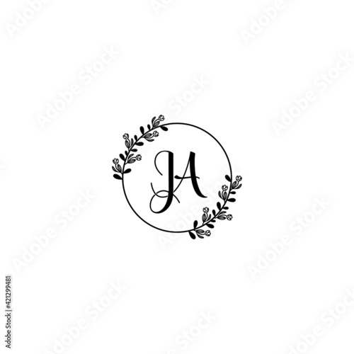 JA initial letters Wedding monogram logos, hand drawn modern minimalistic and frame floral templates