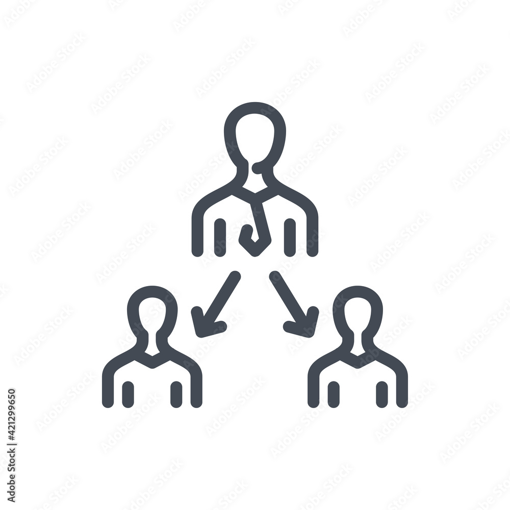 Distribution of duties line icon. Business structure and management vector outline sign. Distribution of duties line icon. Business structure and management vector outline sign.