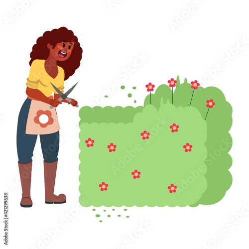 Isolated woman cutting a bush - Vector illustration
