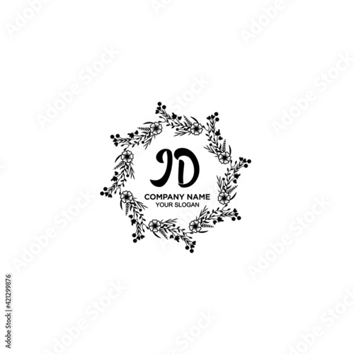 JD initial letters Wedding monogram logos  hand drawn modern minimalistic and frame floral templates
