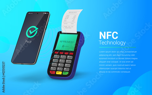 Payment processing using NFC technology. Touchless payment illustration