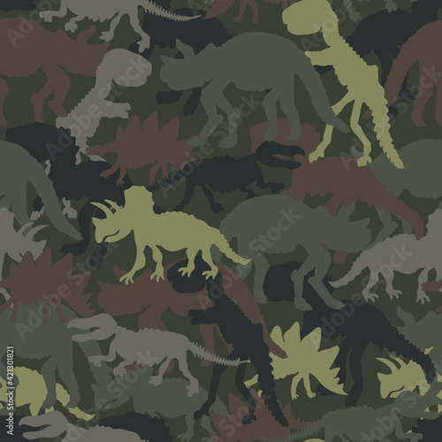 Dinosaur skeleton camouflage color. Vector seamless pattern. Desing for textile, clothes.
