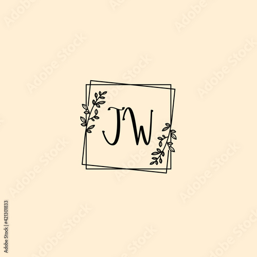 JW initial letters Wedding monogram logos, hand drawn modern minimalistic and frame floral templates