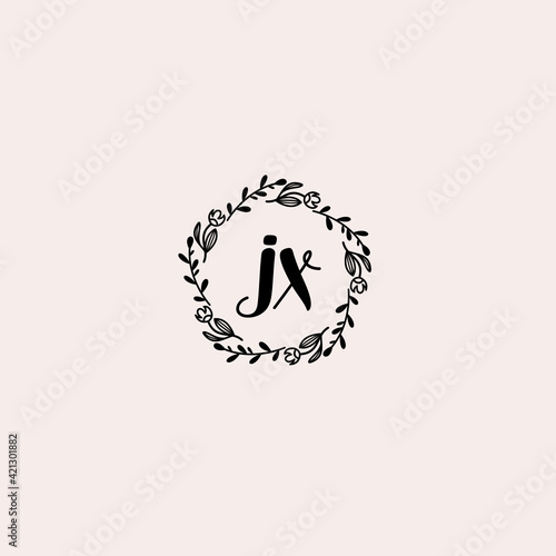 JX initial letters Wedding monogram logos, hand drawn modern minimalistic and frame floral templates