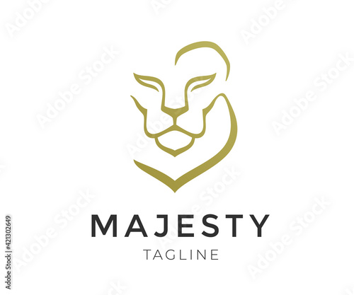 Lion face elegant logo design. Golden lion head silhouette, luxury vector symbol.