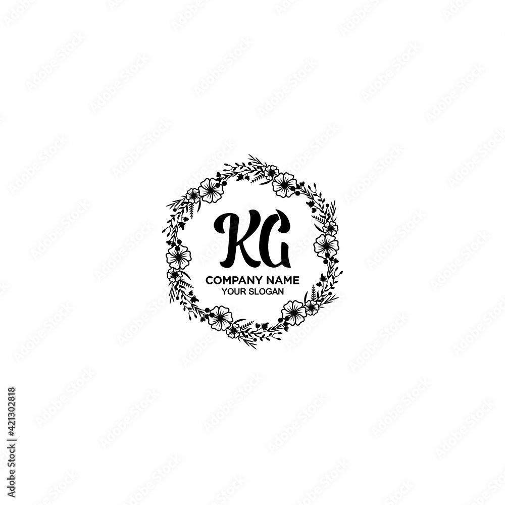 KG initial letters Wedding monogram logos, hand drawn modern minimalistic and frame floral templates