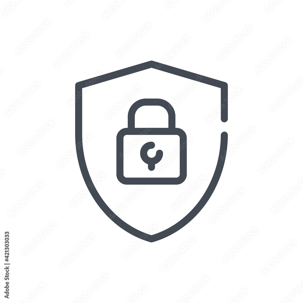 Shield with padlock line icon. Privacy, Protection and Security shield vector outline sign. Shield with padlock line icon. Privacy, Protection and Security shield vector outline sign.