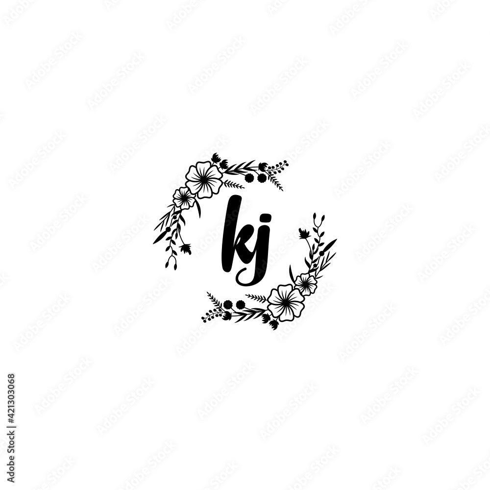 KJ initial letters Wedding monogram logos, hand drawn modern minimalistic and frame floral templates KJ initial letters Wedding monogram logos, hand drawn modern minimalistic and frame floral templates