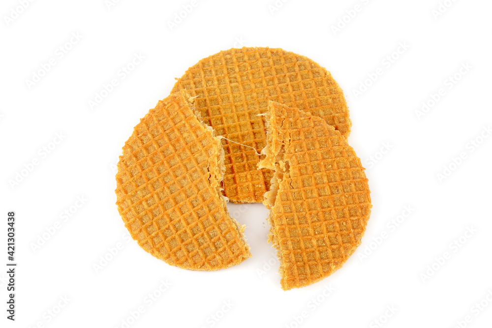 waffles with caramel filling isolated on white background, top view waffles with caramel filling isolated on white background, top view