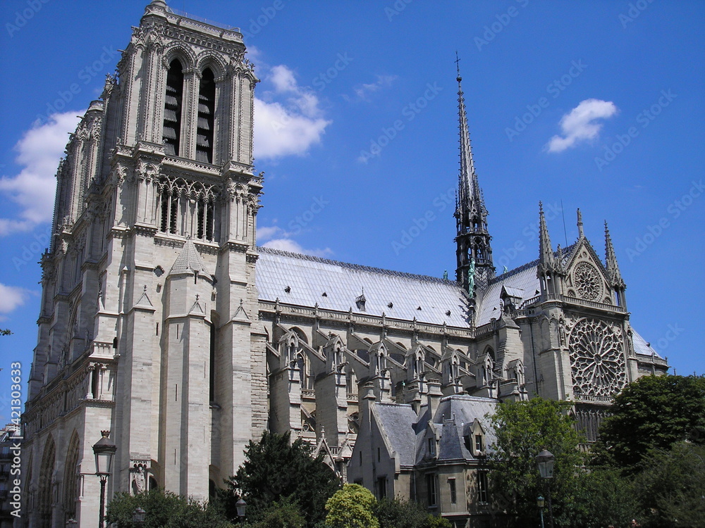 A view of Notre-Dame de Paris cathedral on a sunny day, Paris, France A view of Notre-Dame de Paris cathedral on a sunny day, Paris, France