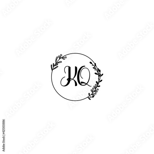 KQ initial letters Wedding monogram logos  hand drawn modern minimalistic and frame floral templates
