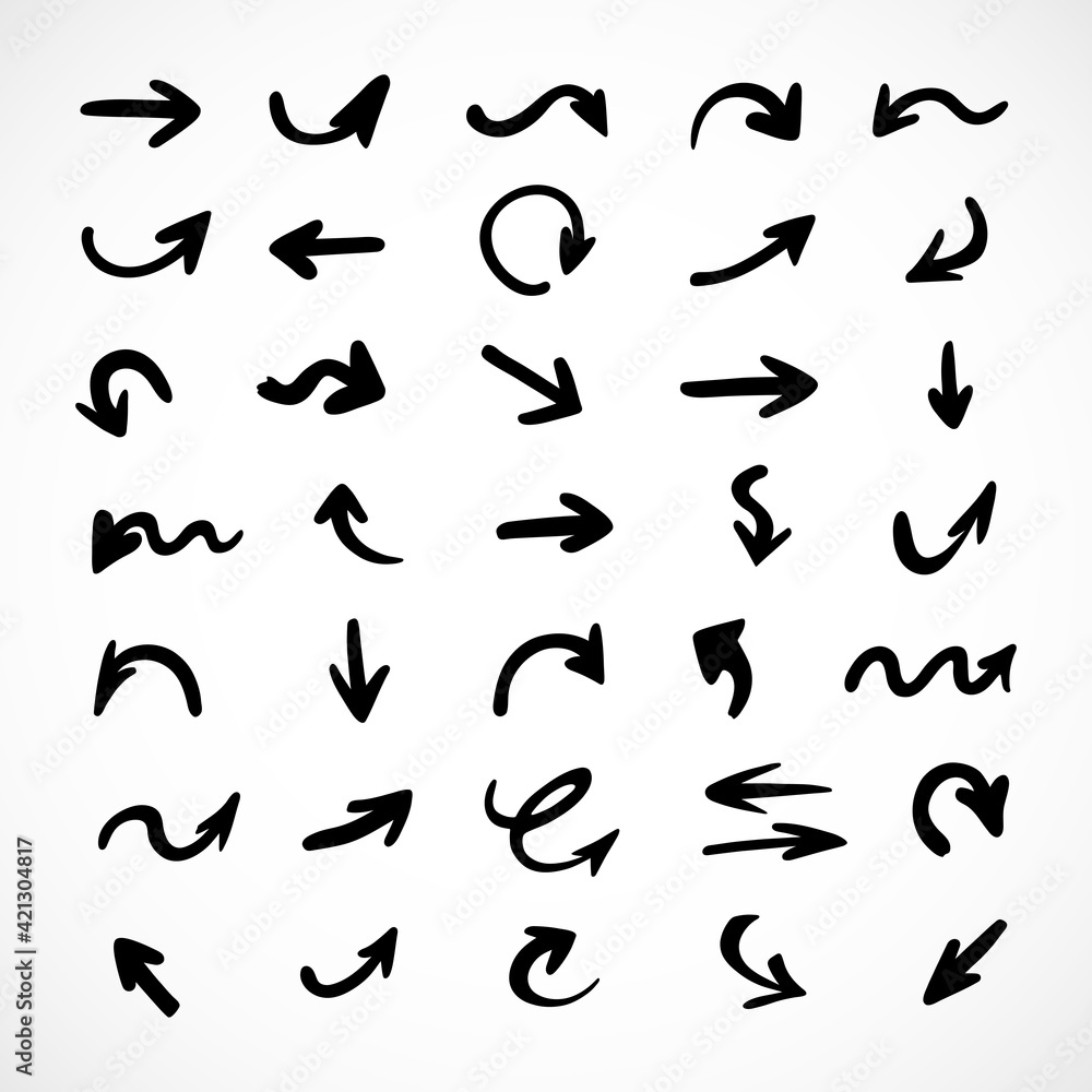 Vector set of hand-drawn arrows, elements for presentation