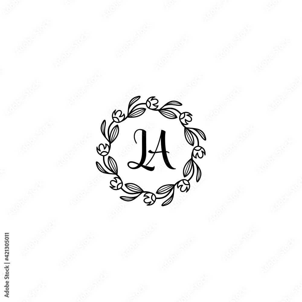 LA initial letters Wedding monogram logos, hand drawn modern minimalistic and frame floral templates LA initial letters Wedding monogram logos, hand drawn modern minimalistic and frame floral templates