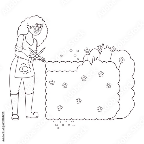 Isolated woman cutting a bush - Vector illustration