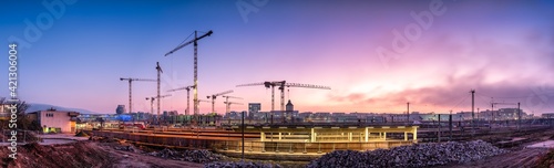 Obraz na płótnie Construction site panorama at sunset w salonie