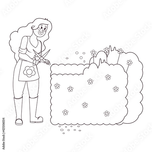 Isolated woman cutting a bush - Vector illustration