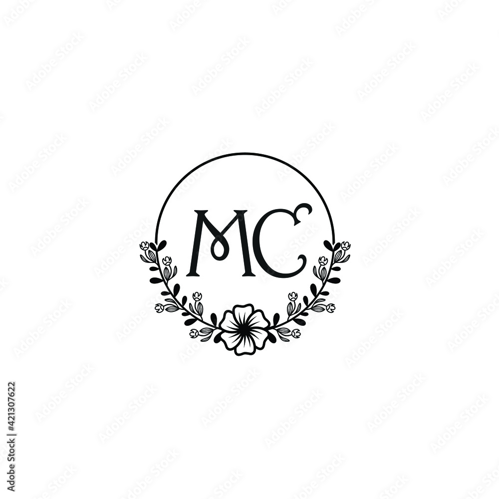 MC initial letters Wedding monogram logos, hand drawn modern minimalistic and frame floral templates