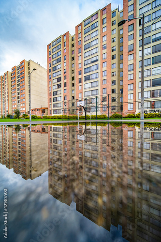 puddle with buildings in Bogota  Colombia