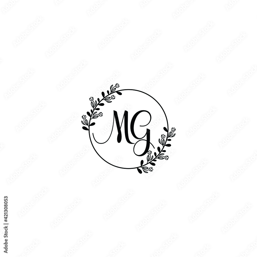 MG initial letters Wedding monogram logos, hand drawn modern minimalistic and frame floral templates