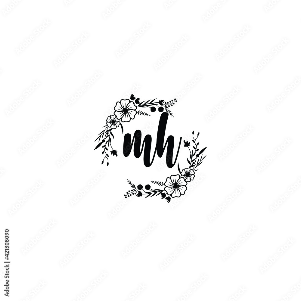 MH initial letters Wedding monogram logos, hand drawn modern minimalistic and frame floral templates