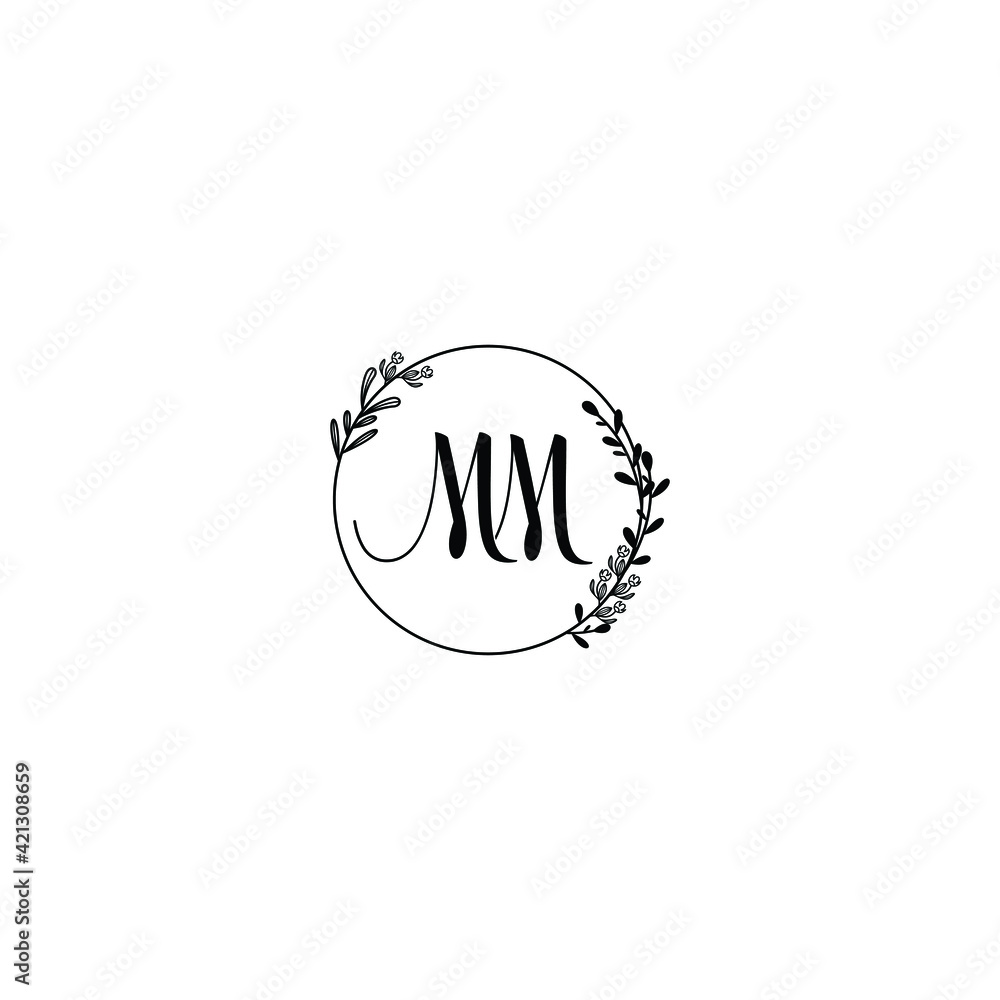 MM initial letters Wedding monogram logos, hand drawn modern minimalistic  and frame floral templates Stock Vector