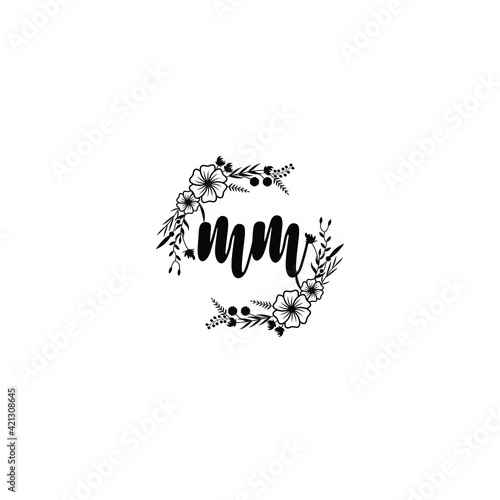 MM initial letters Wedding monogram logos, hand drawn modern minimalistic and frame floral templates