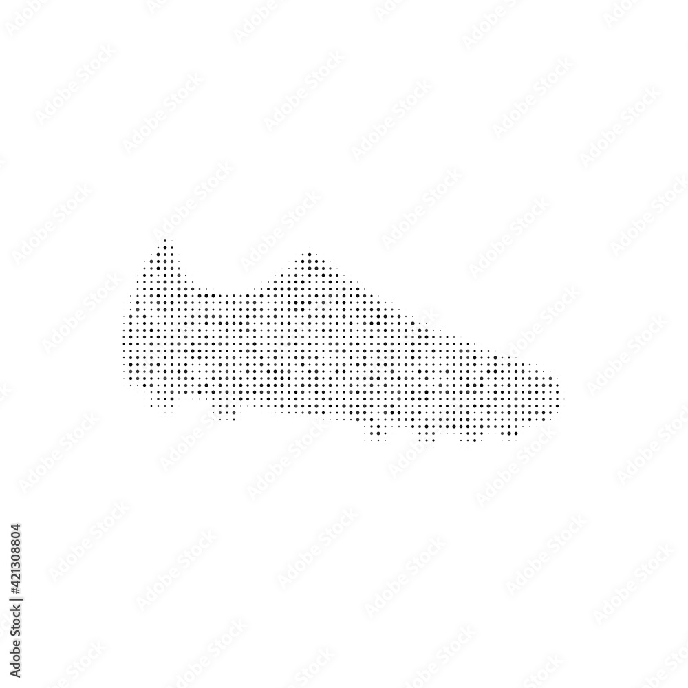 The football boot symbol filled with black dots. Pointillism style. Vector illustration on white background The football boot symbol filled with black dots. Pointillism style. Vector illustration on white background