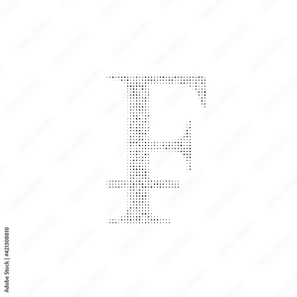 The franc symbol filled with black dots. Pointillism style. Vector illustration on white background